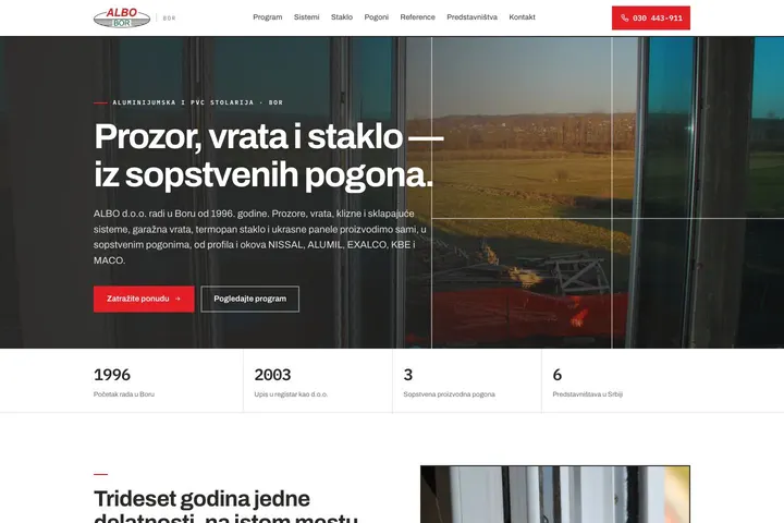ALBO Bor — Aluminijum · PVC stolarija