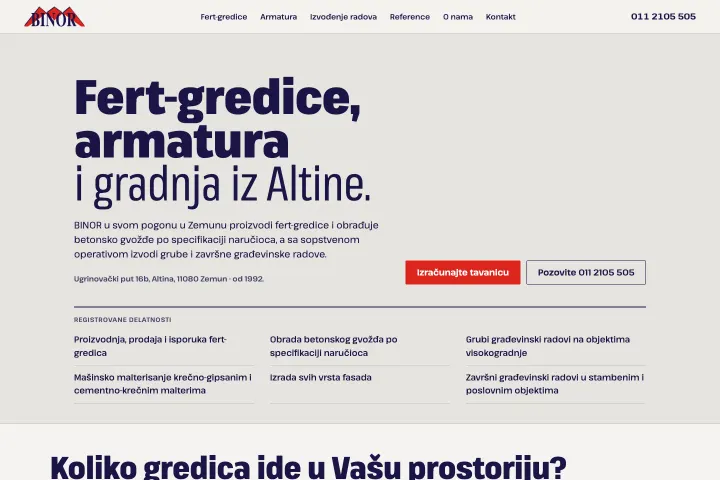 BINOR — Fert-gredice, armatura i građevinski radovi