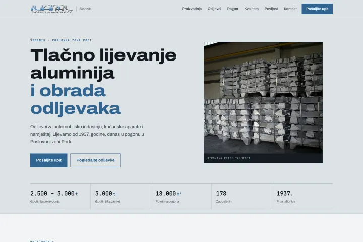 IVANAL d.o.o. — Livenje aluminijuma pod pritiskom · Šibenik