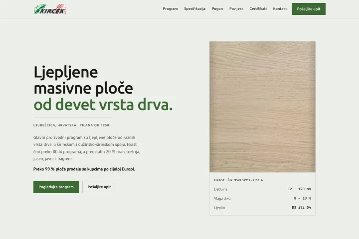 KIRCEK d.o.o. — Masivne ploče od tvrdog drveta
