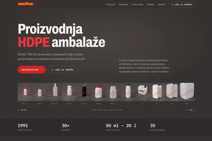 Soko Tim 021 — HDPE boce i kanisteri