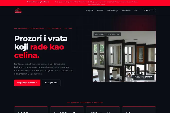 Tehno-al Marinković — ALU stolarija · Plastifikacija